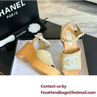 Chanel Fabric  &  Patent Calfskin Sandals G45555 Beige 2024